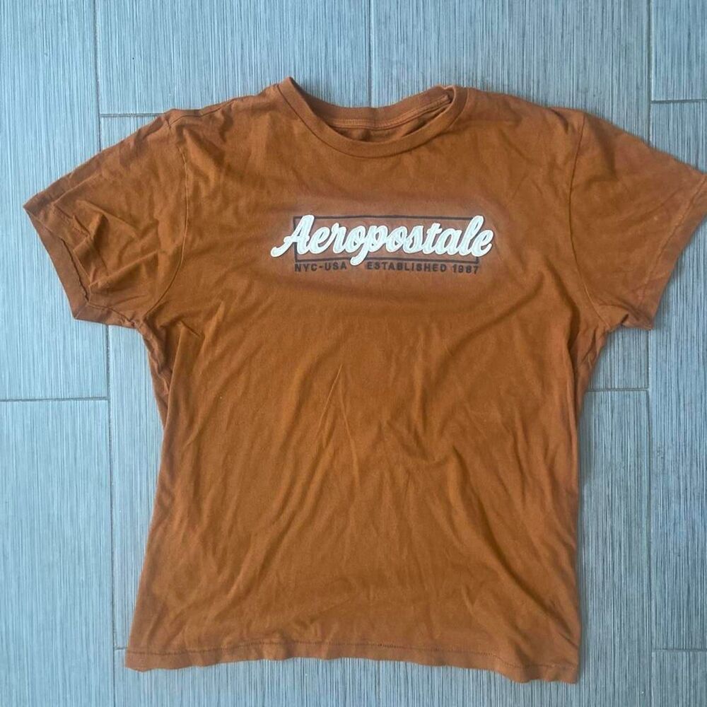 Aeropostale Men's Orange and Brown T-shirt
